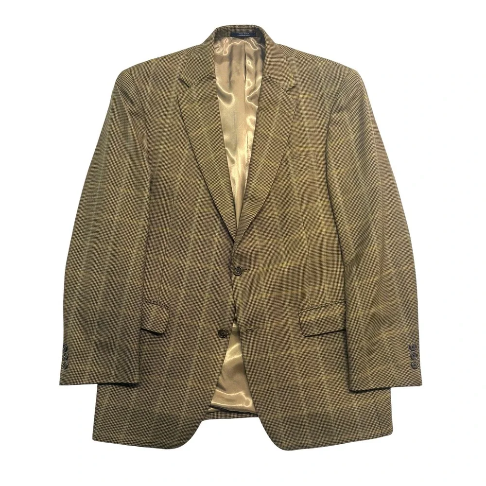 Hart Schaffner Marx 42R Brown Houndstooth Windowpane Blazer Jacket‎ Sport Coat
